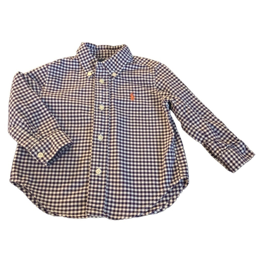 Ralph Lauren Infant/Toddler Button Down Oxford Shirt Purple Check 18MO Easter